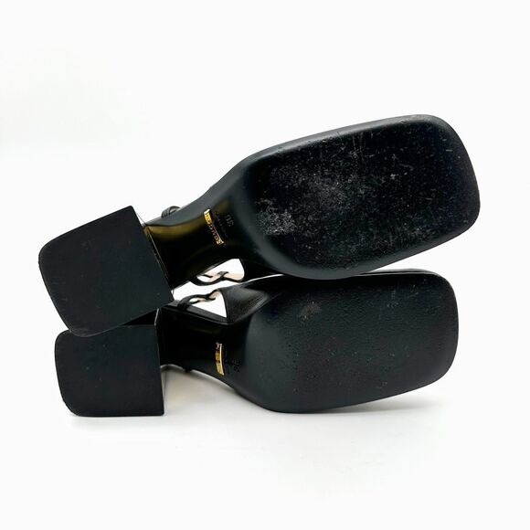 GUCCI Black Baby Bit Horsebit Square Toe Slingback Heel Size 36 Leather Block - Picture 9 of 11